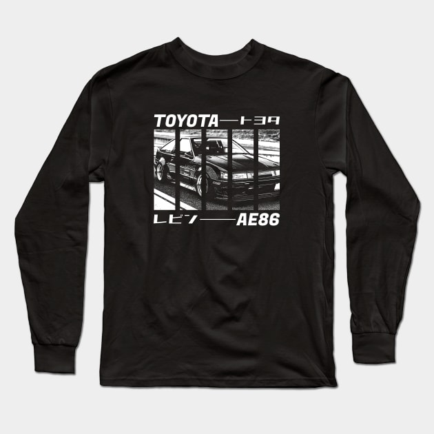 TOYOTA COROLLA AE86 LEVIN Black 'N White 3 (Black Version) Long Sleeve T-Shirt by Cero